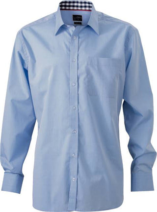 Kaufen light-blue-navy-white Popeline Hemd mit Karoeinsätzen | JN 619