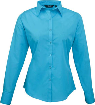 Kaufen turquoise Popeline Bluse langarm | PR300 | Kalte Farben